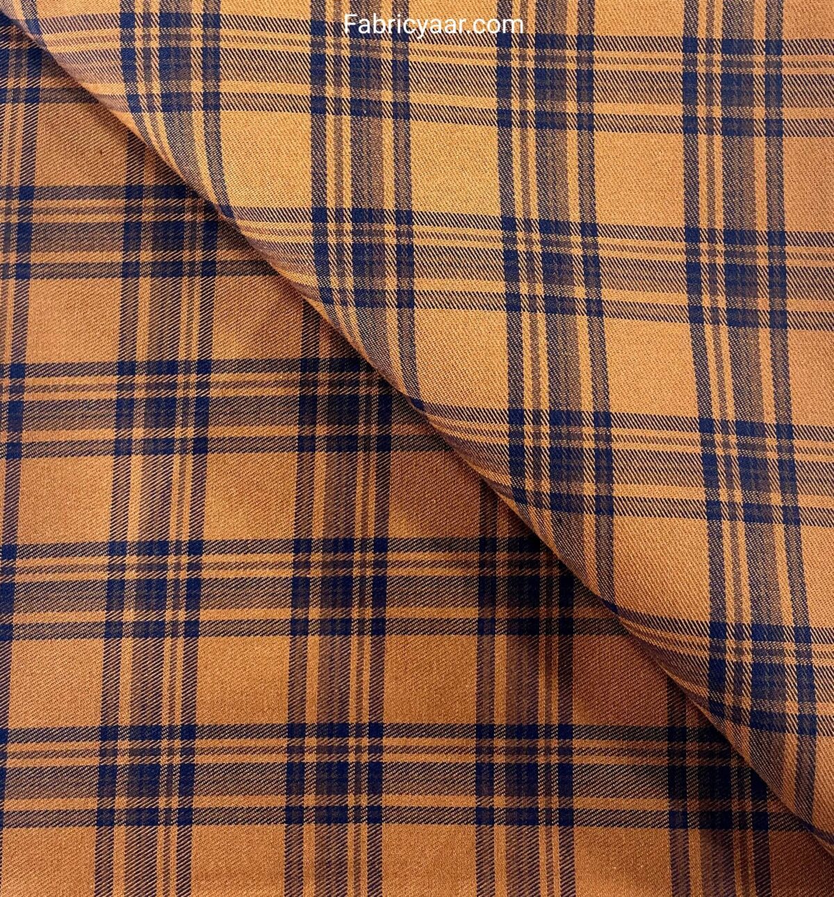 Pure Cotton Breathable Mustard And Blue Checks Shirt Fabric (Width 58 Inch | 1.60 Meters)