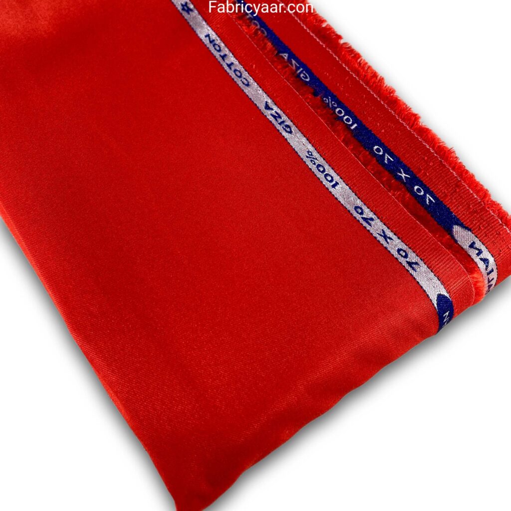 Turkish Giza Satin Red Plain Shirt Fabric (Width 58 Inch | 1.60 Meters)