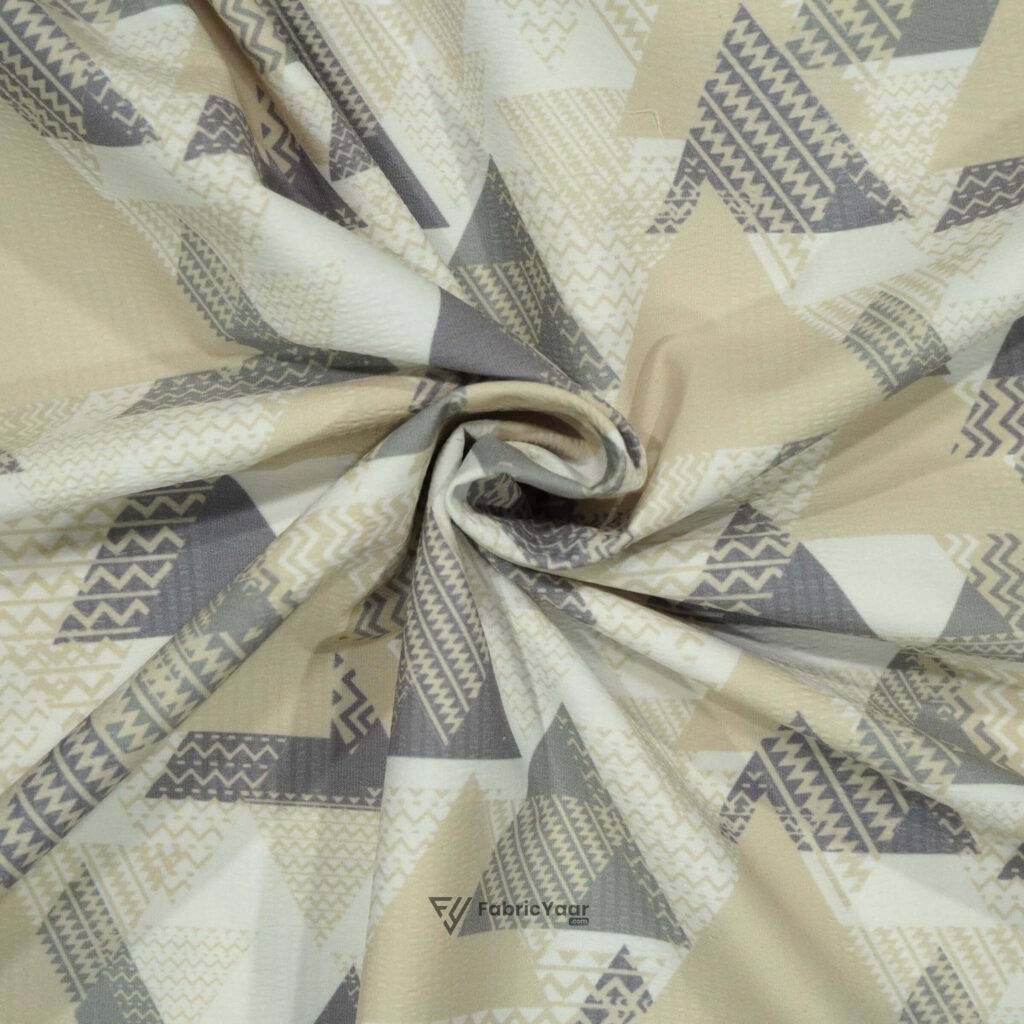 Streachable Digital Beige Printed Shirt Fabric ( Width 58 Inch )