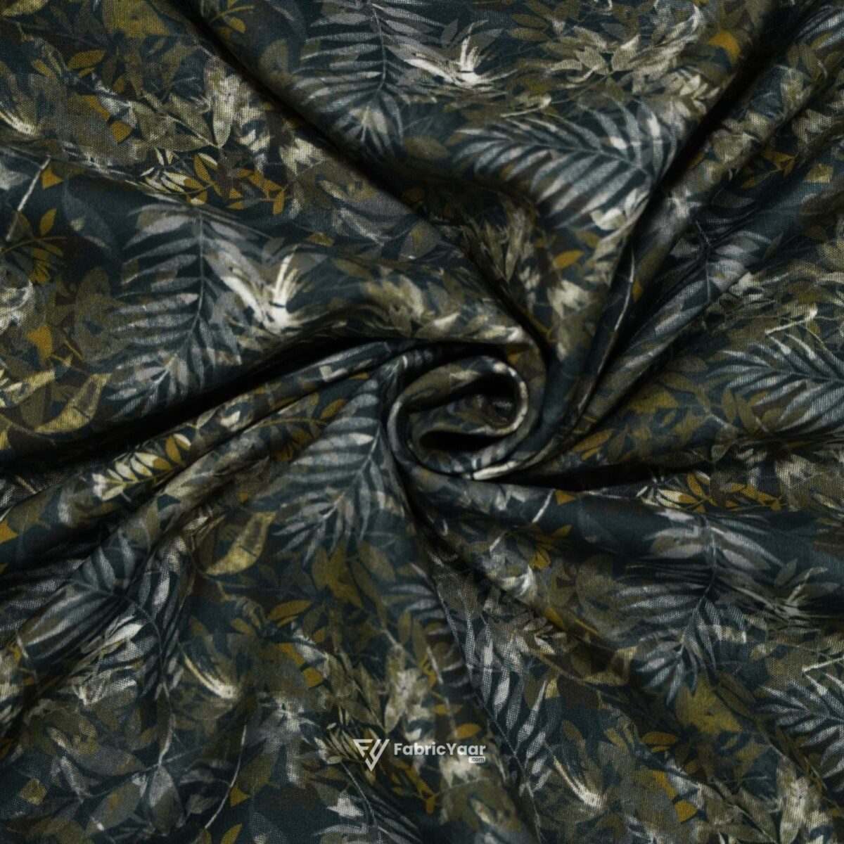 Modal Digital Olive Printed Shirt Fabric (Width 58 Inch)