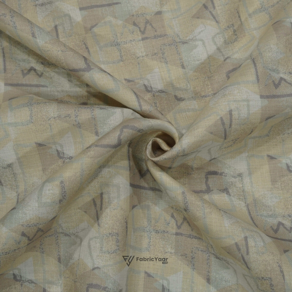 Cotton Linen Digital Printed Light Brown Shirt Fabric (Width 58 Inch)