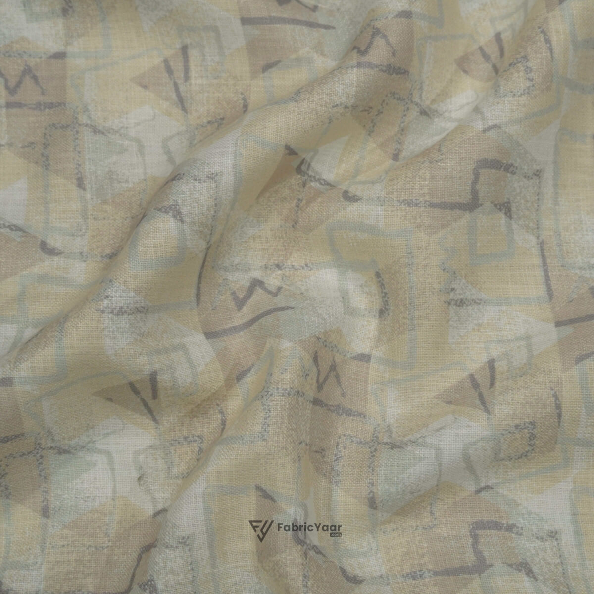 Cotton Linen Digital Printed Light Brown Shirt Fabric (Width 58 Inch)