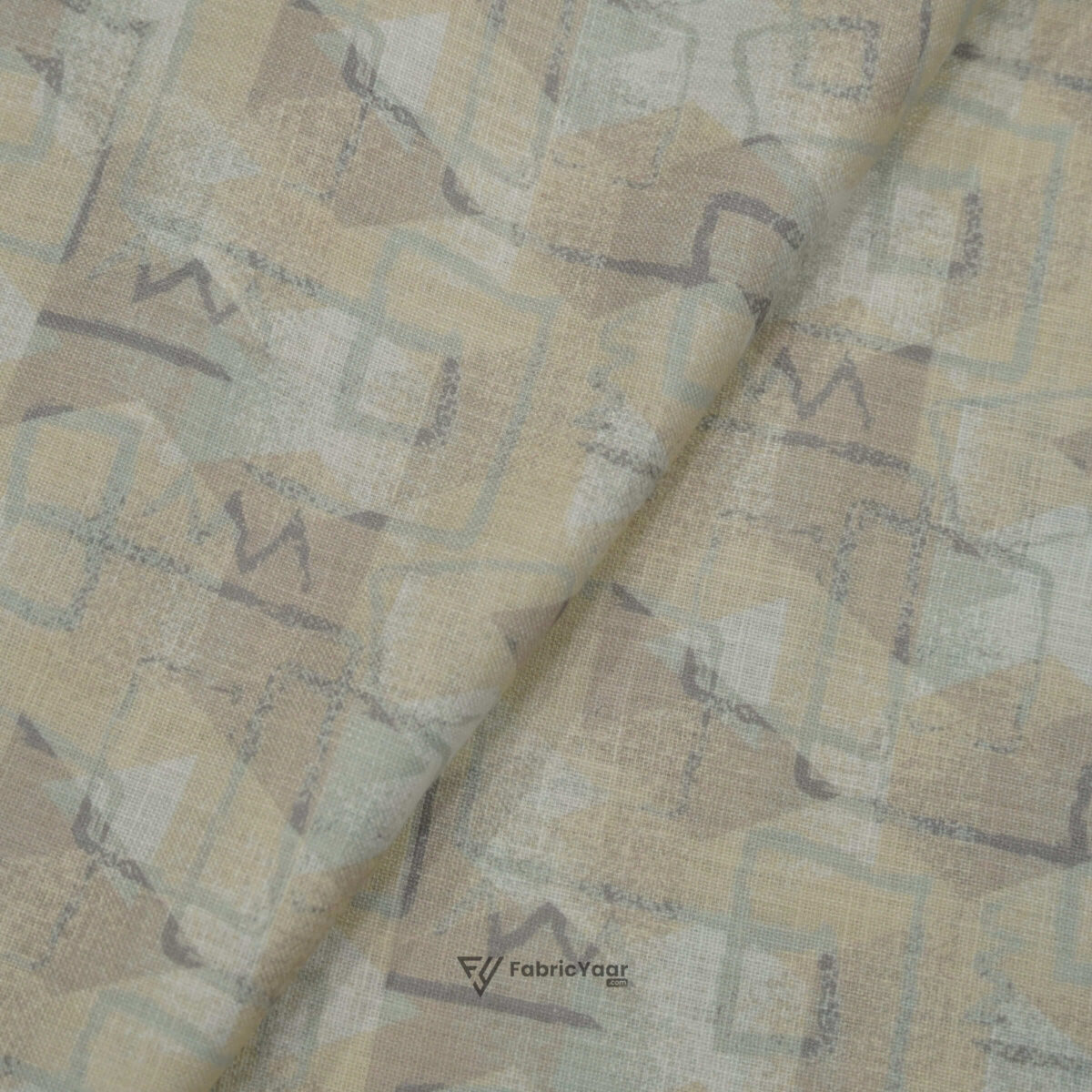 Cotton Linen Digital Printed Light Brown Shirt Fabric (Width 58 Inch)