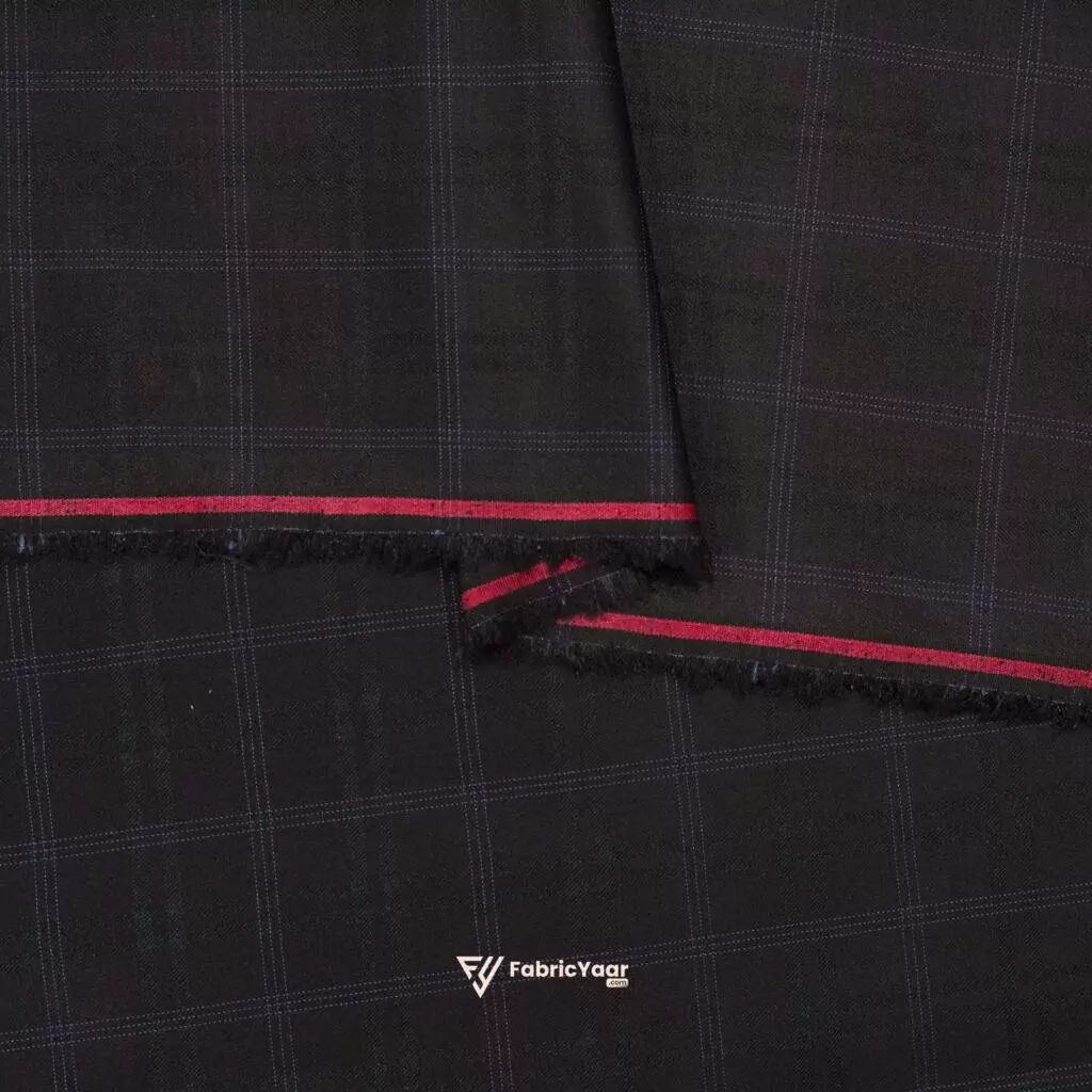 Imported T/R Self Checks Wine Suit / Pant Fabric (Width 58 Inch)