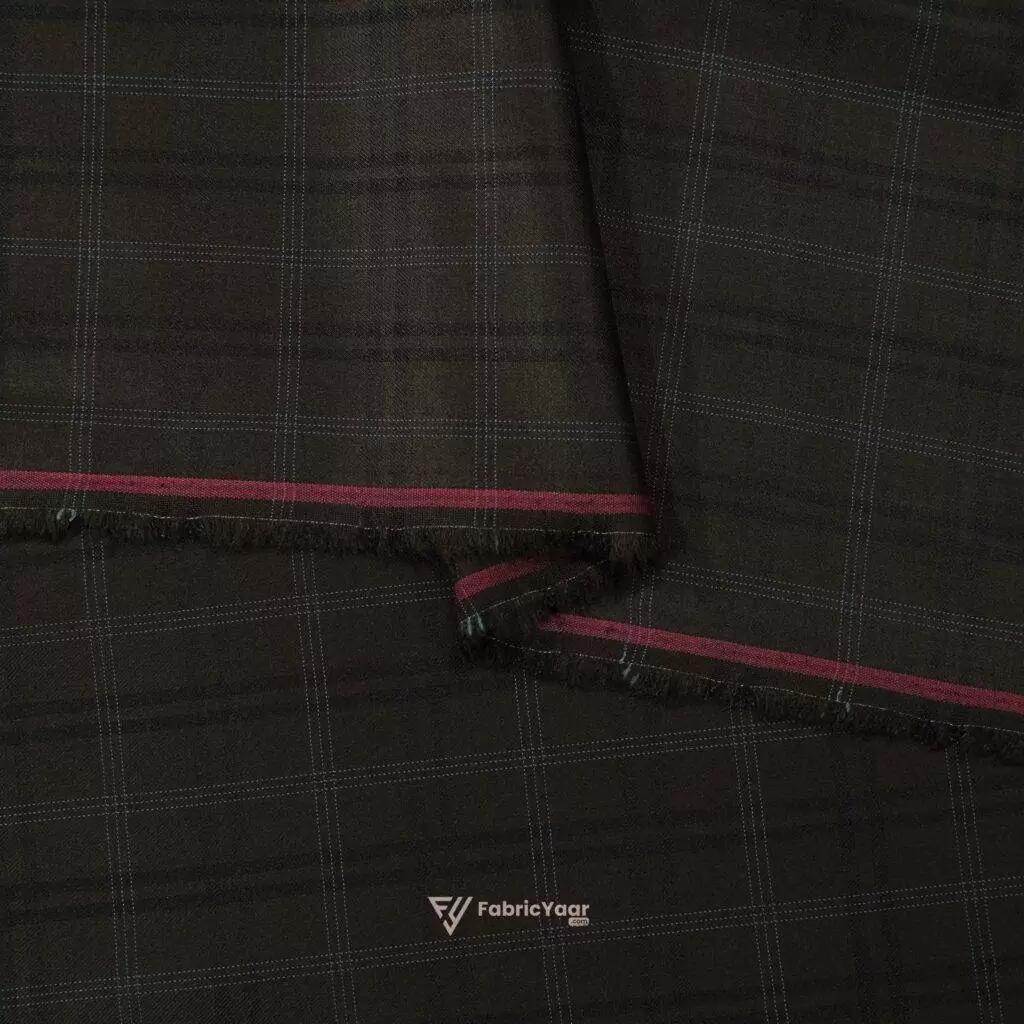 Imported T/R Self Checks Coffee Suit / Pant Fabric (Width 58 Inch)