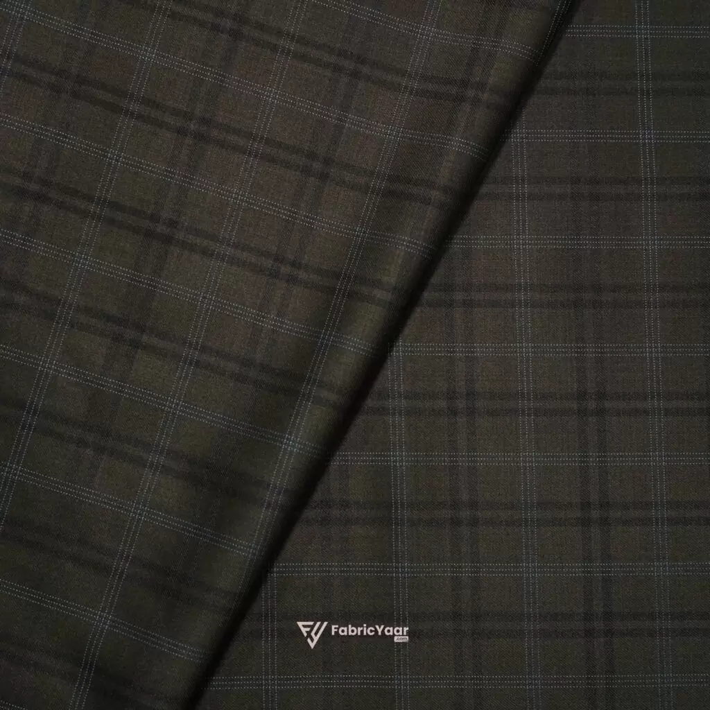 Imported T/R Self Checks Coffee Suit / Pant Fabric (Width 58 Inch)