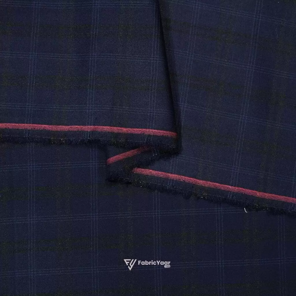 Imported T/R Self Checks Blue Suit / Pant Fabric (Width 58 Inch)