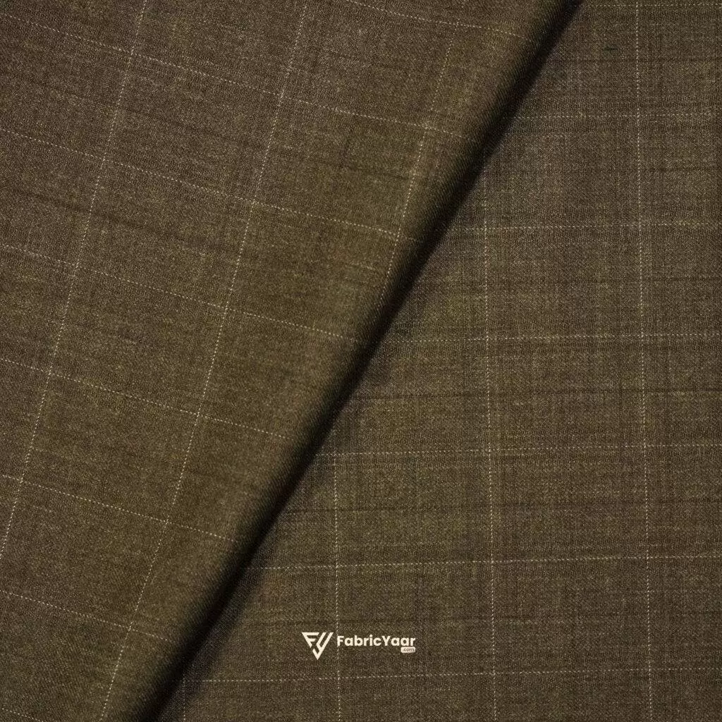 Imported T/R Self Checks Brown Suit / Pant Fabric (Width 58 Inch)