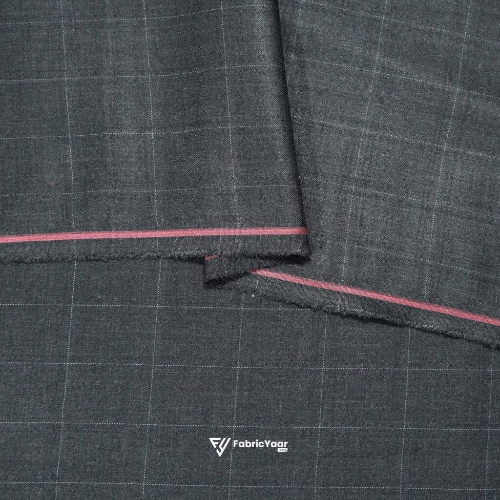 Imported T/R Self Checks Dark Grey Suit / Pant Fabric (Width 58 Inch)