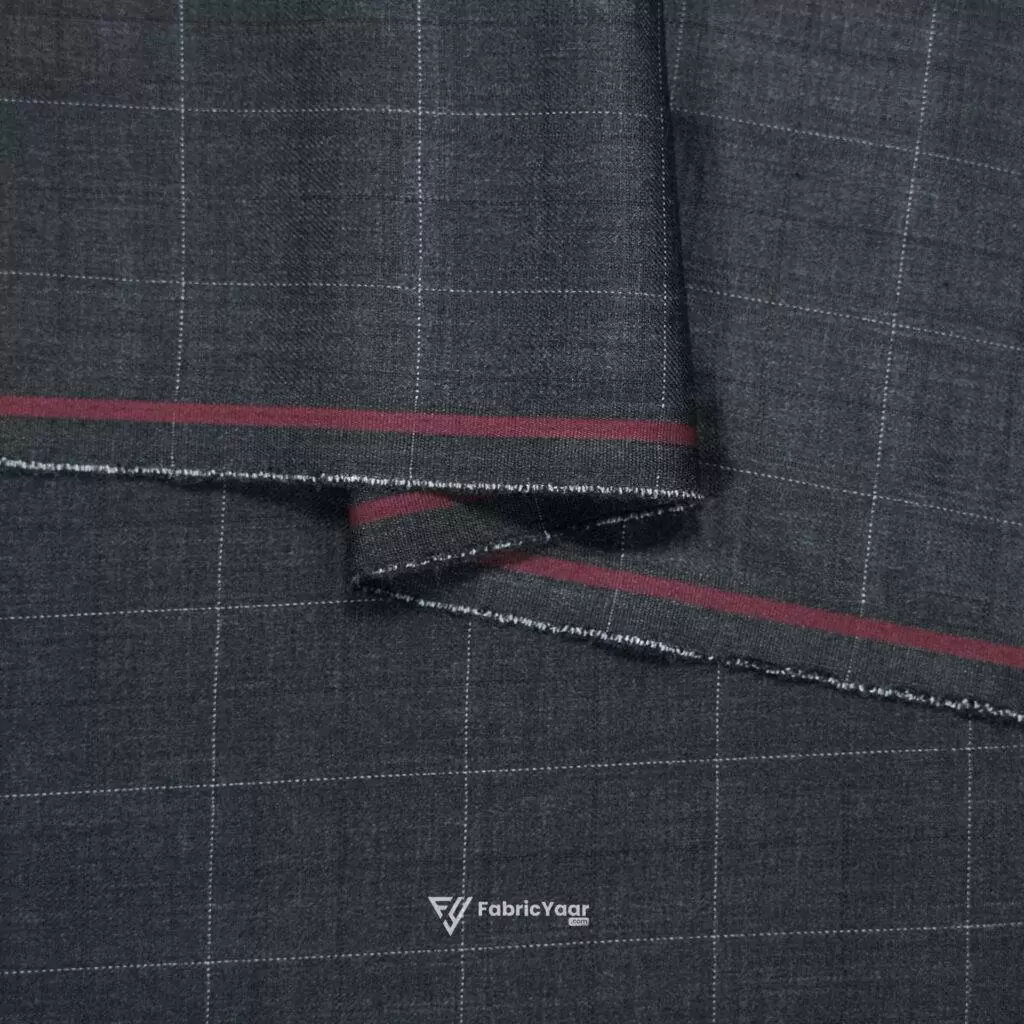 Imported T/R Self Checks Grey Suit / Pant Fabric (Width 58 Inch)