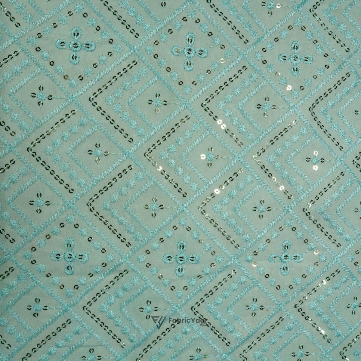 Georgette Golden Sequins Work Powder Blue Kurta Fabric (Width 38 Inch)