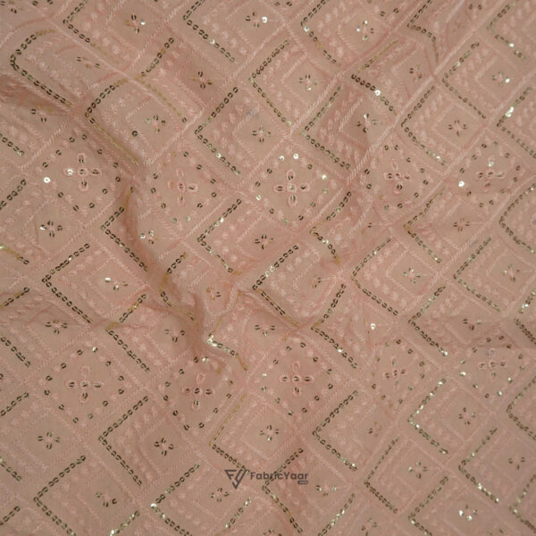 Georgette Golden Sequins Work Peach Kurta Fabric (Width 38 Inch)