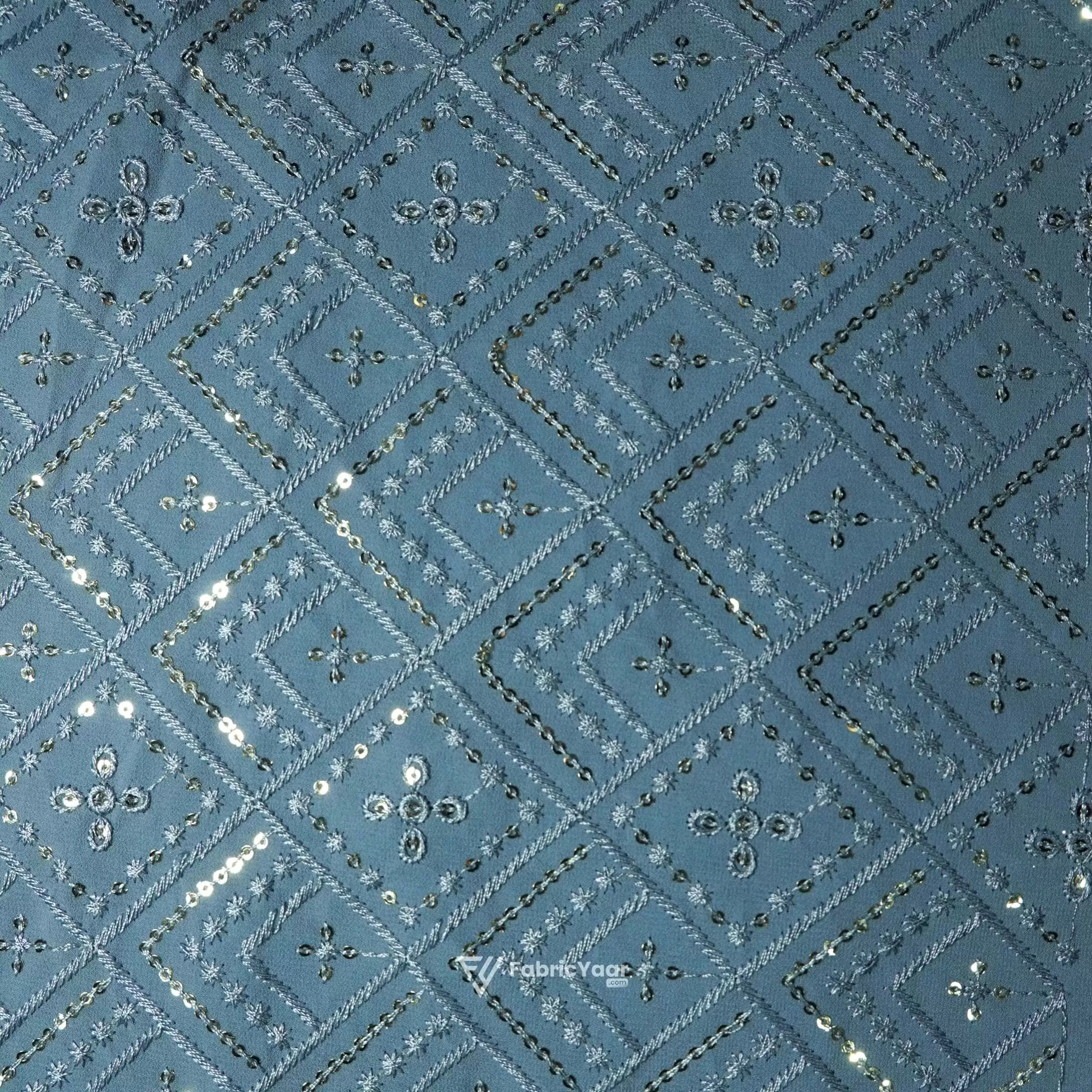 Georgette Golden Sequins Work Grey Kurta Fabric (Width 38 Inch)