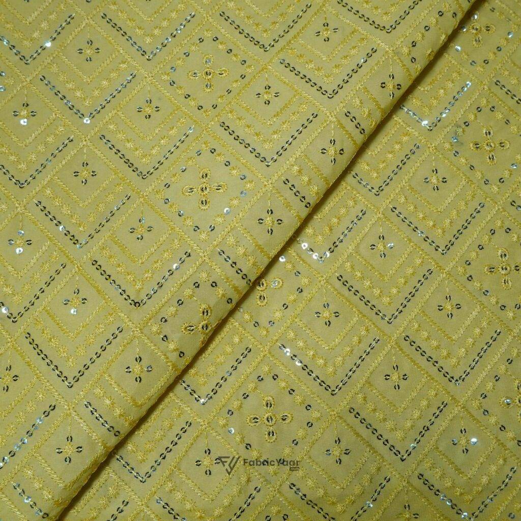 Georgette Golden Sequins Work Favourite Yellow Kurta Fabric (Width 38 Inch)