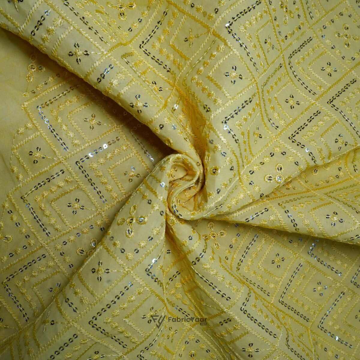 Georgette Golden Sequins Work Favourite Yellow Kurta Fabric (Width 38 Inch)