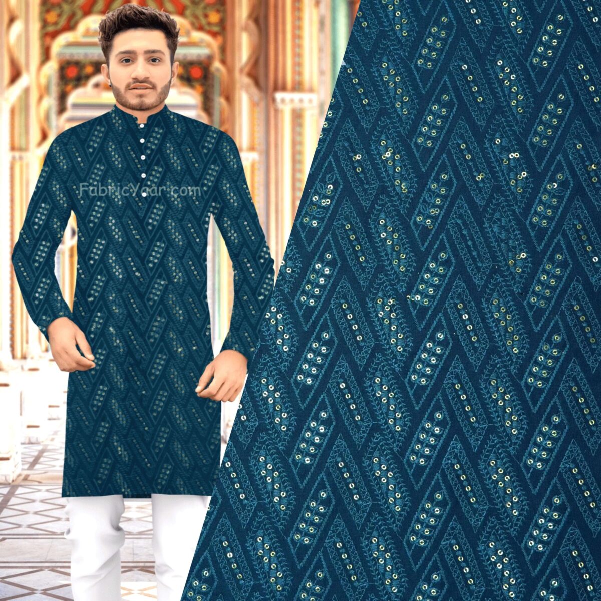 Designer Silk Embroidery Rama Kurta Fabric (Width 38 Inch)