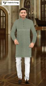 Designer Silk Embroidery Zero Sequins Olive Kurta Fabric (Width 38 Inch)