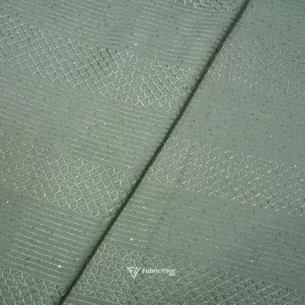 Designer Silk Embroidery Zero Sequins Olive Kurta Fabric (Width 38 Inch)