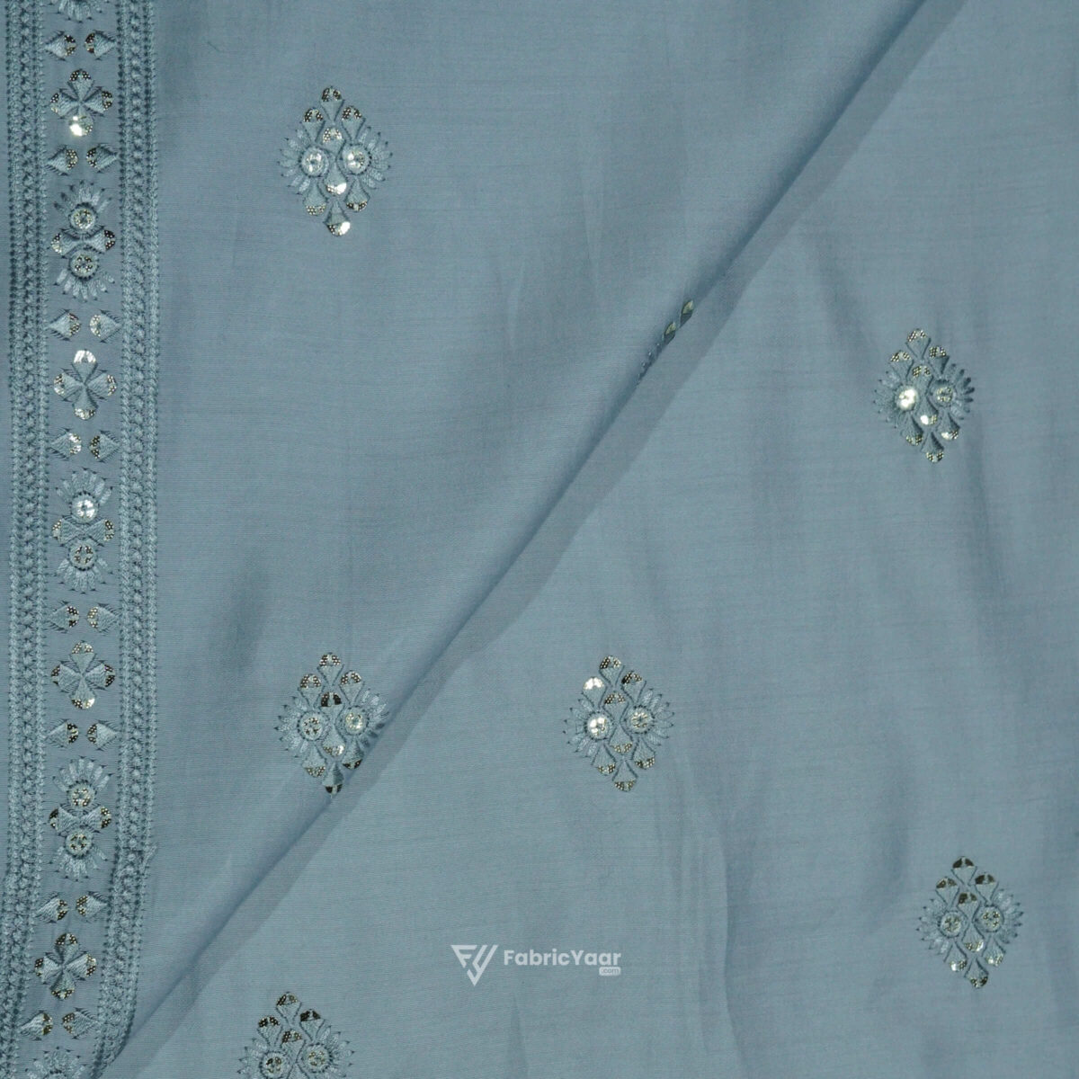 Malai Silk Buta Sequins Work Grey Kurta Fabric (Width 58 Inch)