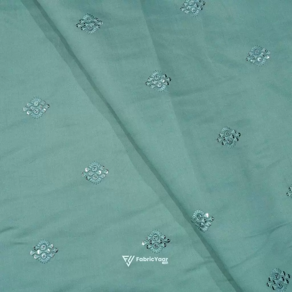 Malai Silk Buta Sequins Work Olive Kurta Fabric (Width 58 Inch)