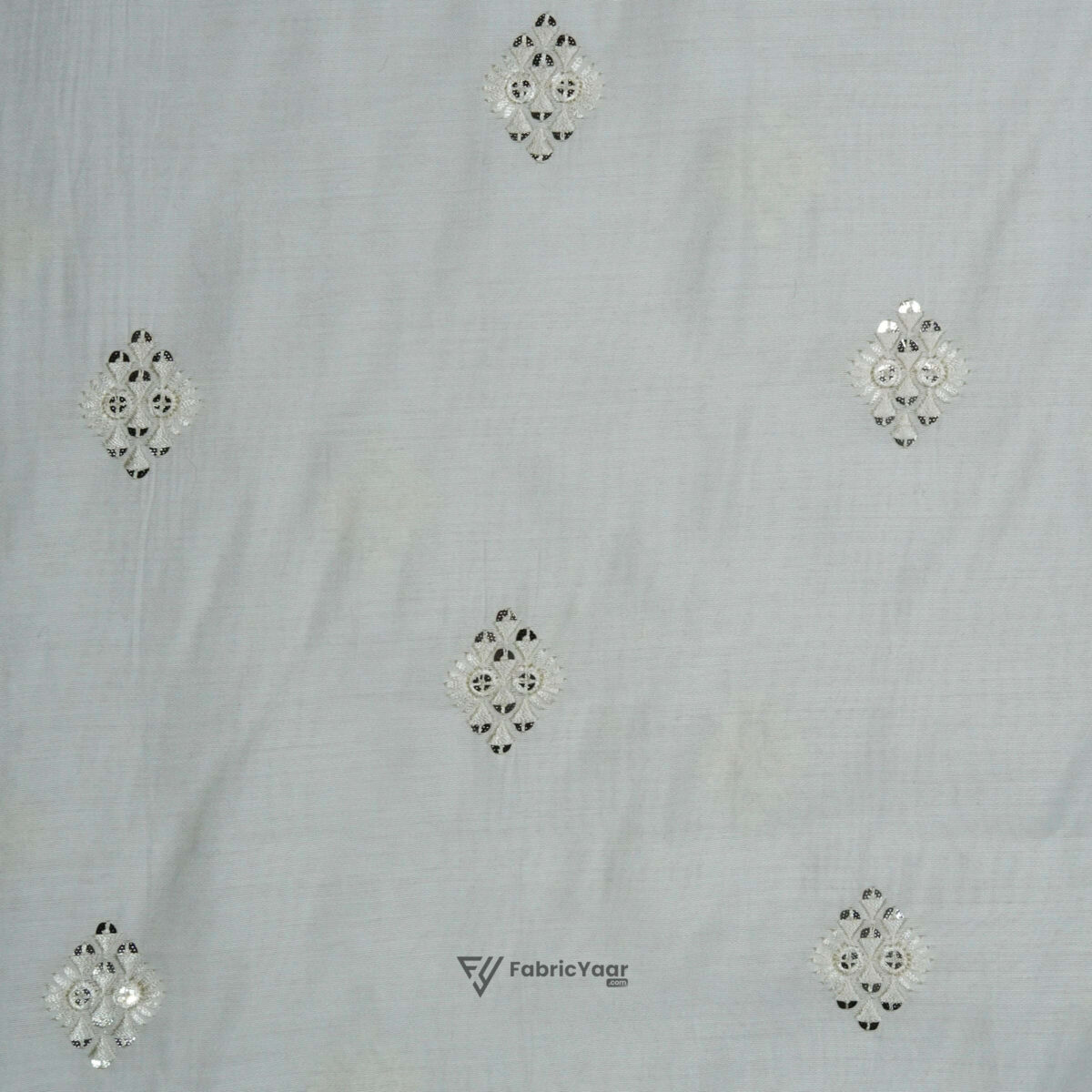 Malai Silk Buta Sequins Work Creamish White Kurta Fabric (Width 58 Inch)