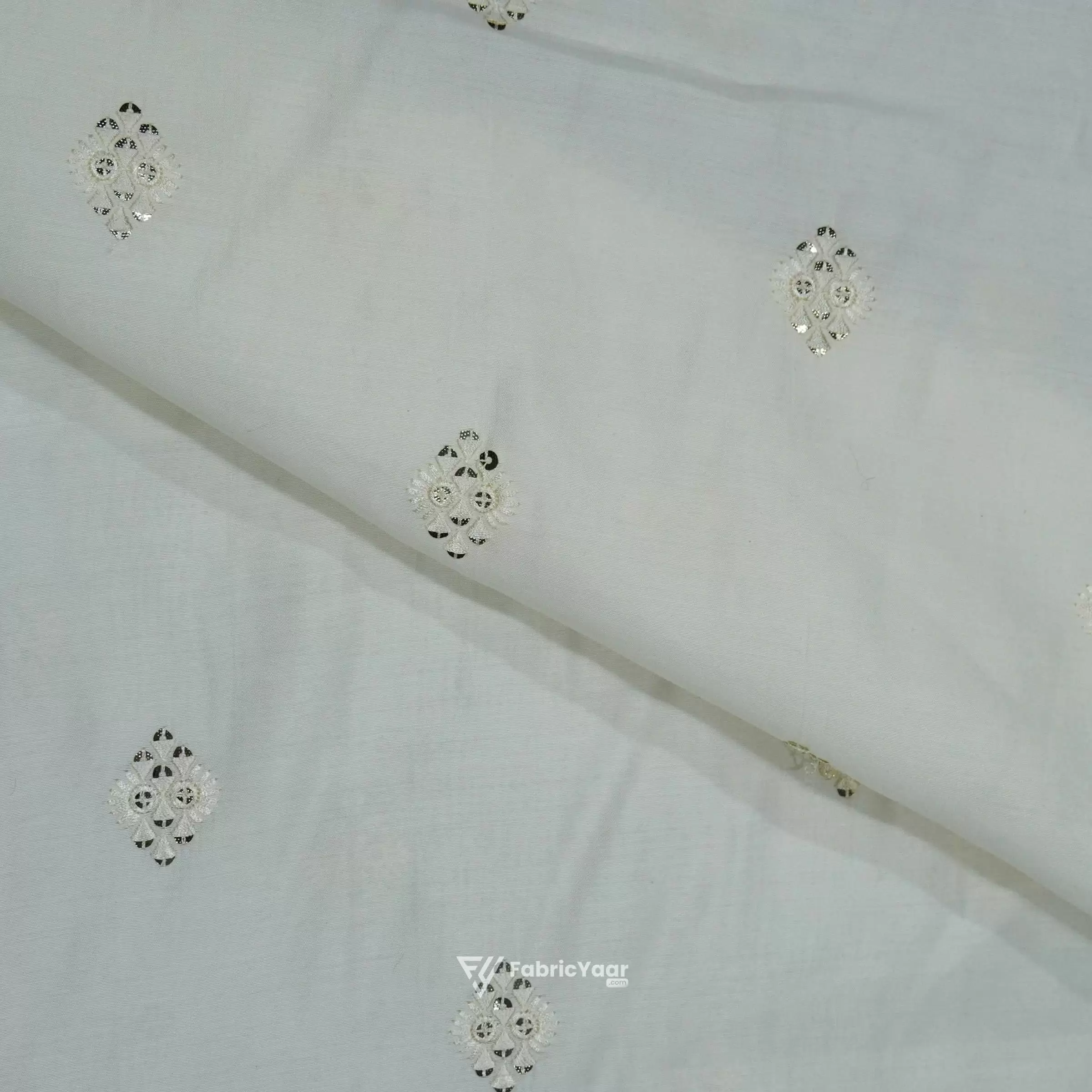 Malai Silk Buta Sequins Work Creamish White Kurta Fabric (Width 58 Inch)