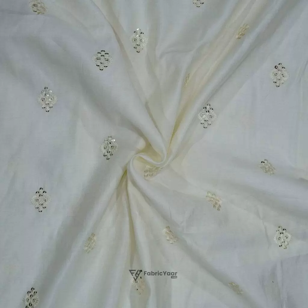 Malai Silk Buta Sequins Work Creamish White Kurta Fabric (Width 58 Inch)