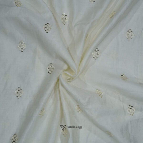 Malai Silk Buta Sequins Work Creamish White Kurta Fabric (Width 58 Inch)