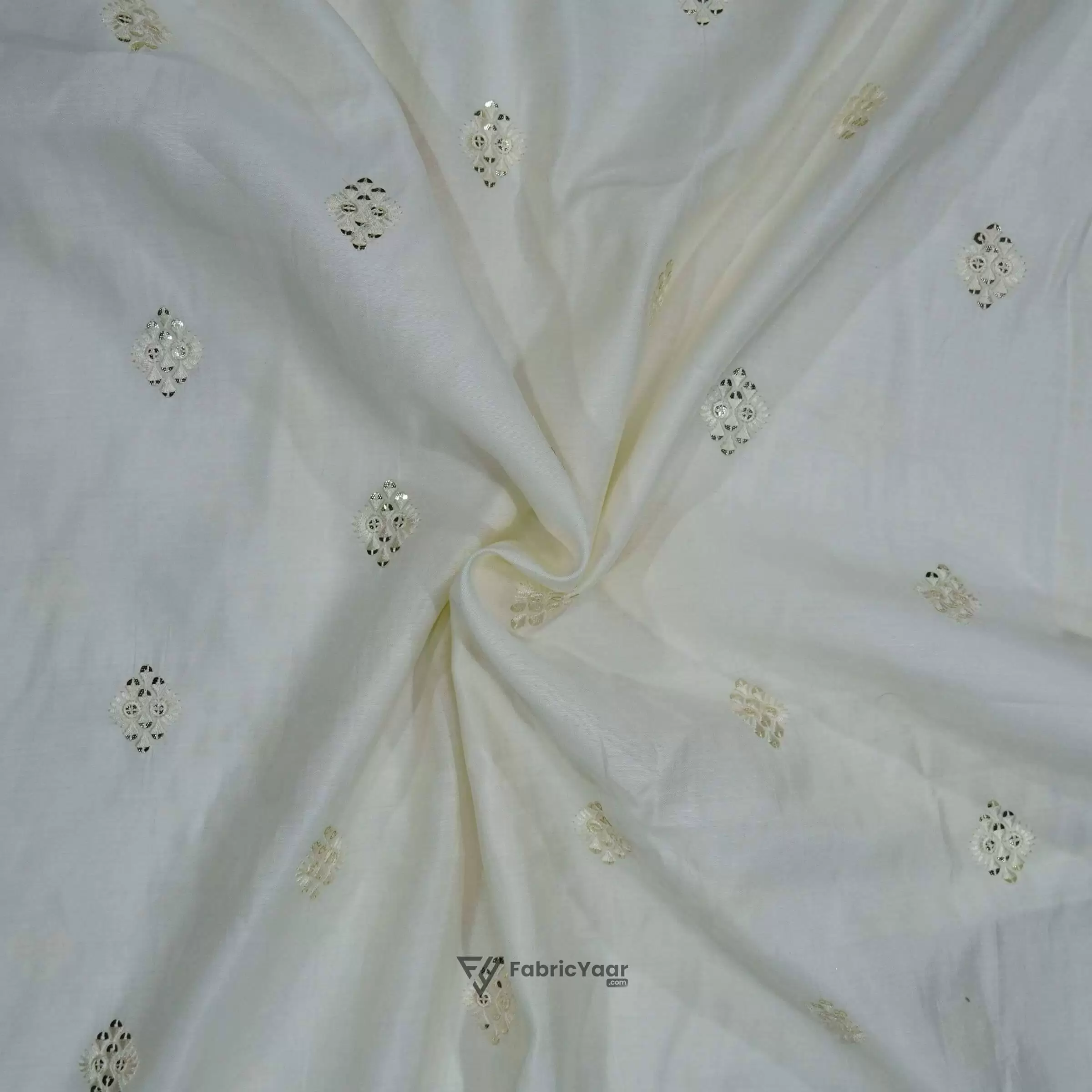 Malai Silk Buta Sequins Work Creamish White Kurta Fabric (Width 58 Inch)