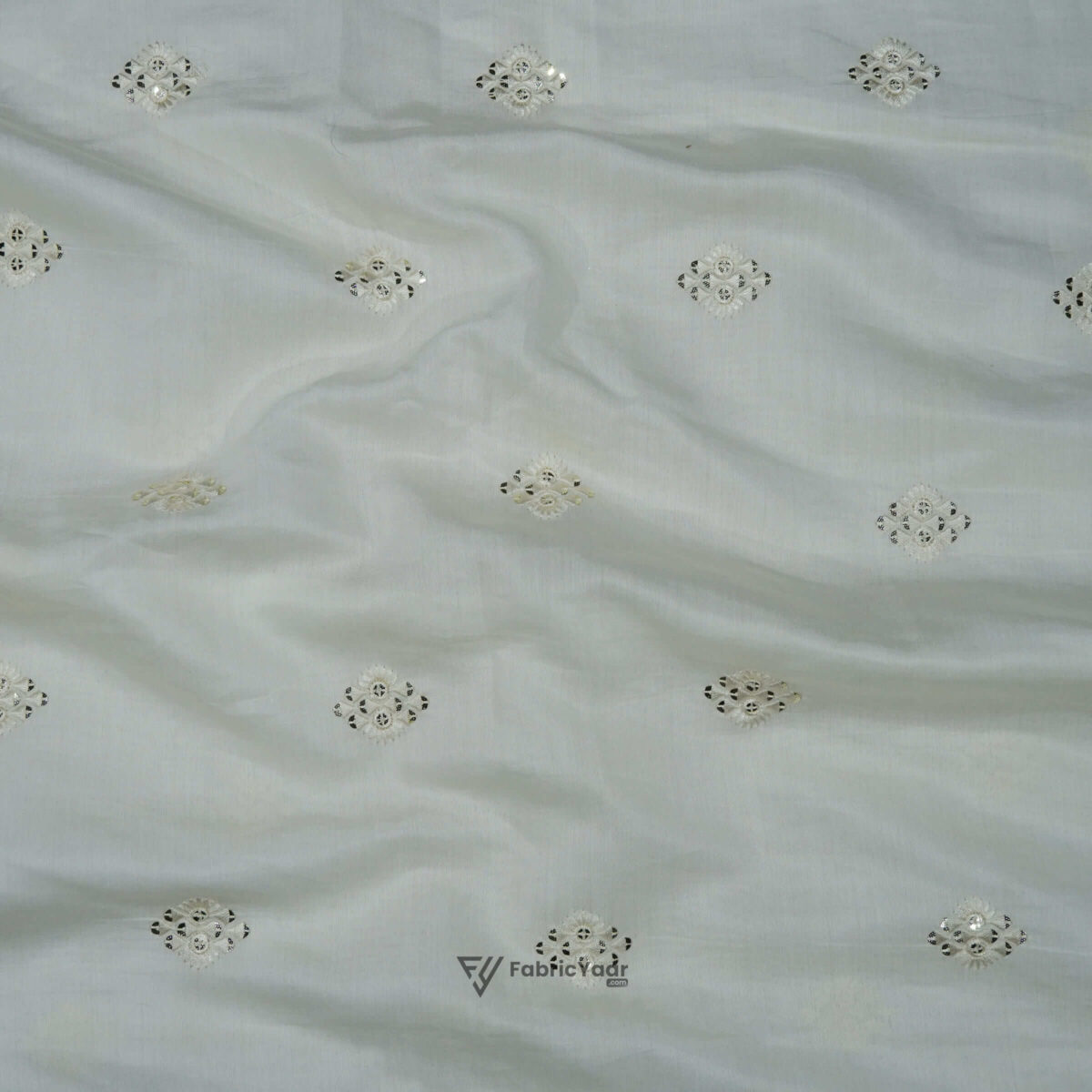 Malai Silk Buta Sequins Work Creamish White Kurta Fabric (Width 58 Inch)