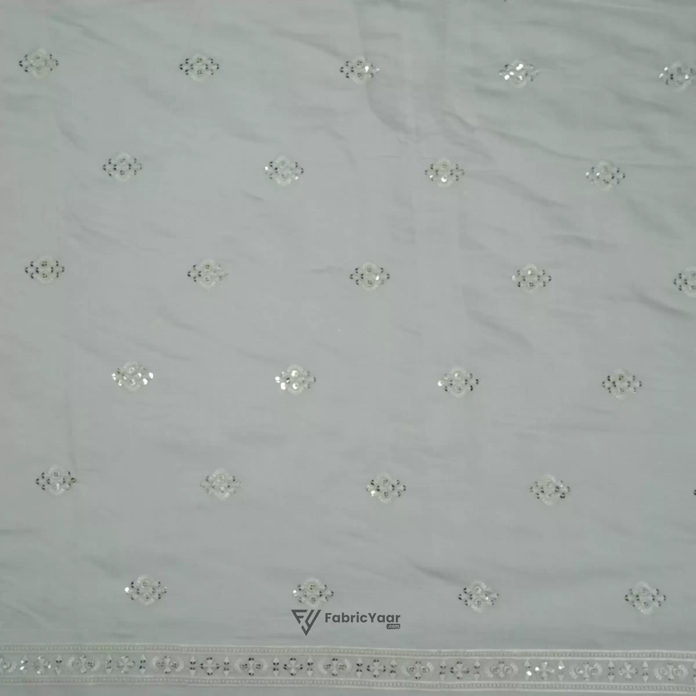 Malai Silk Buta Sequins Work Creamish White Kurta Fabric (Width 58 Inch)
