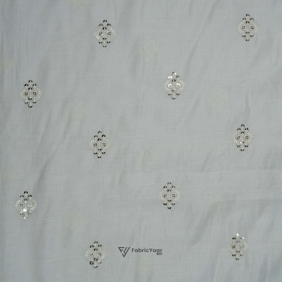 Malai Silk Buta Sequins Work Creamish White Kurta Fabric (Width 58 Inch)