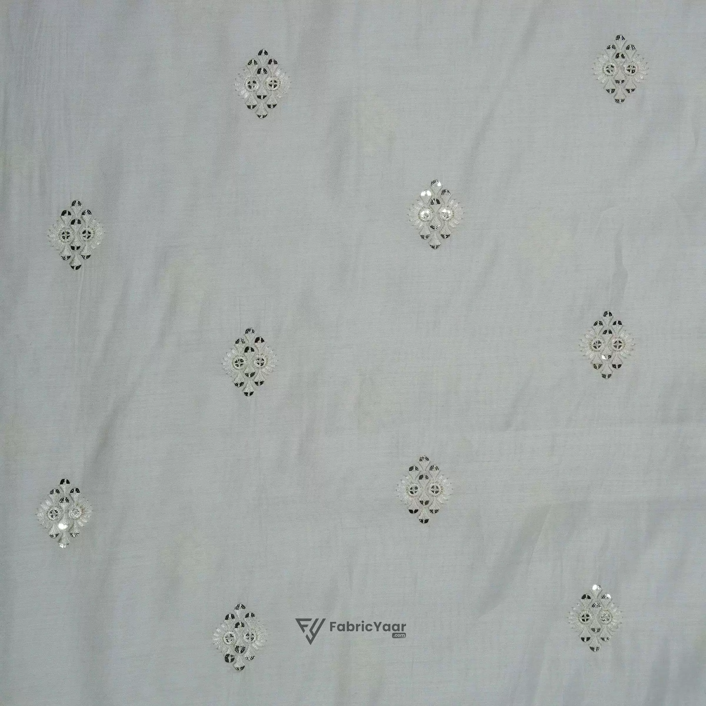 Malai Silk Buta Sequins Work Creamish White Kurta Fabric (Width 58 Inch)