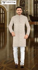 Mirror Work Peach Giza Cotton Kurta Fabric (Width 58 Inch)