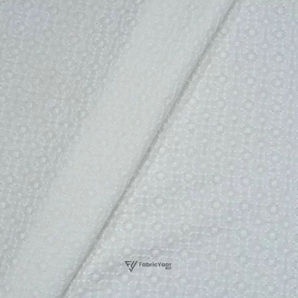 Embroidery Without Sequins White Kurta Fabric (Width 58 Inch)