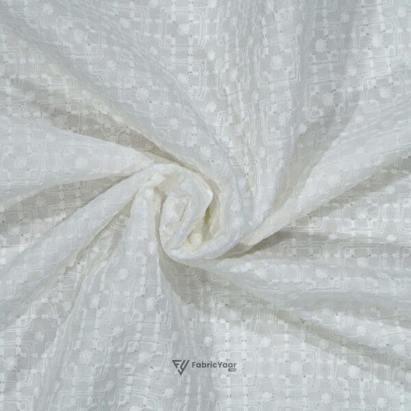 Embroidery Without Sequins White Kurta Fabric (Width 58 Inch)
