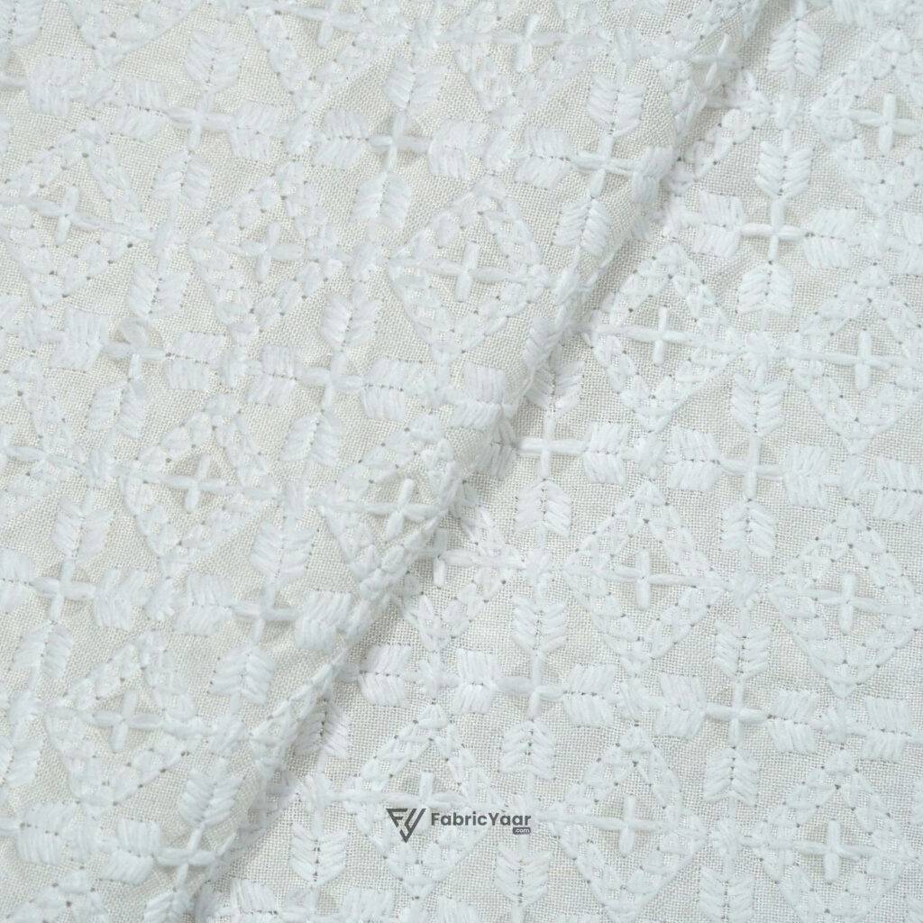 Lucknowi Sequins Work Fogg White Kurta Fabric (Width 58 Inch)