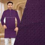 Lucknowi Sequins Work Wine Kurta Fabric (Width 58 Inch)