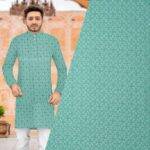 Lucknowi Sequins Work Sea Green Kurta Fabric  (Width 58 Inch)