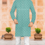 Lucknowi Sequins Work Sea Green Kurta Fabric  (Width 58 Inch)