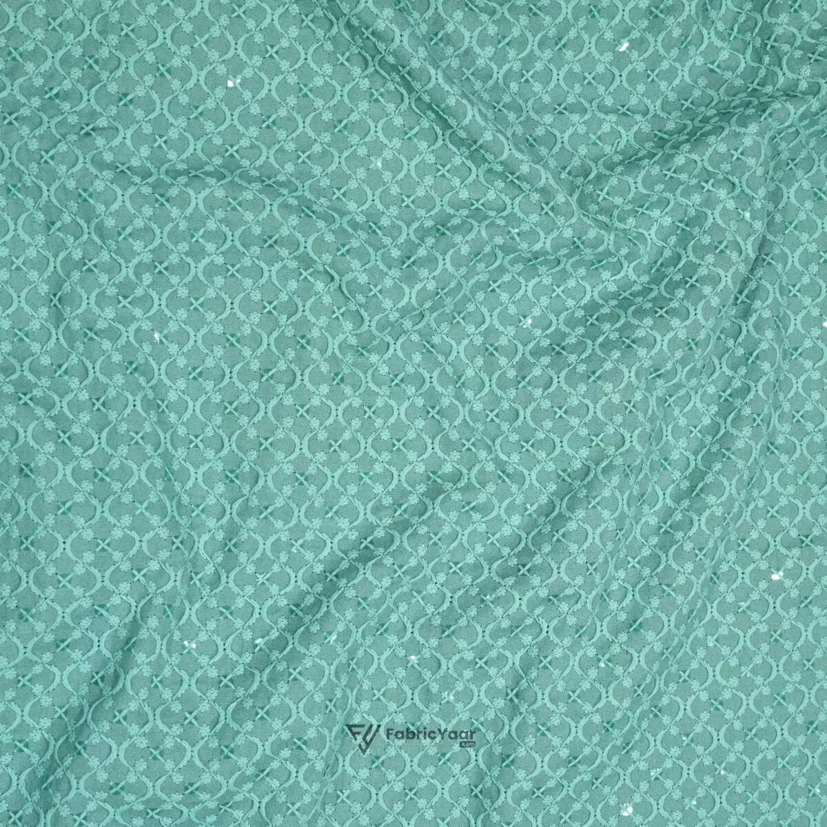 Lucknowi Sequins Work Sea Green Kurta Fabric  (Width 58 Inch)