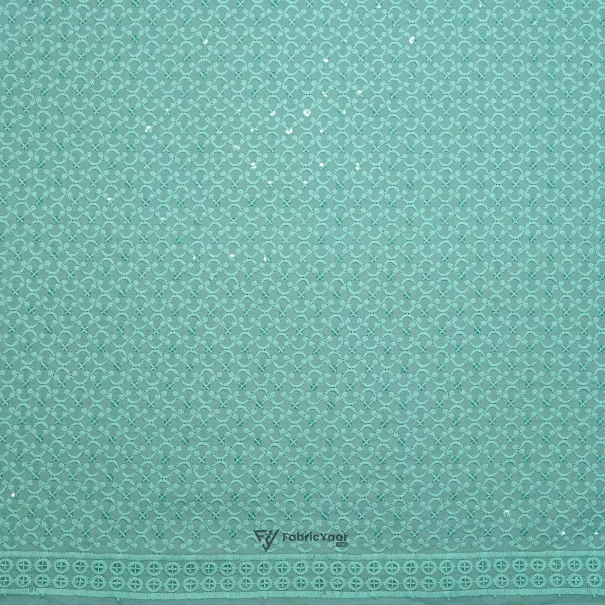 Lucknowi Sequins Work Sea Green Kurta Fabric  (Width 58 Inch)