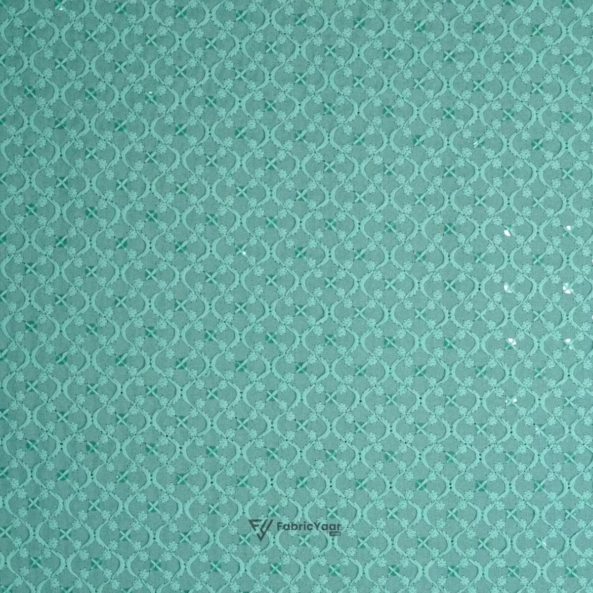 Lucknowi Sequins Work Sea Green Kurta Fabric  (Width 58 Inch)