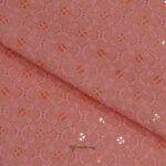 Lucknowi Sequins Work Peach Kurta Fabric (Width 58 Inch)