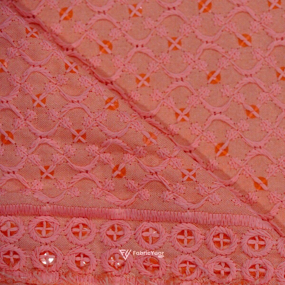 Lucknowi Sequins Work Peach Kurta Fabric (Width 58 Inch)