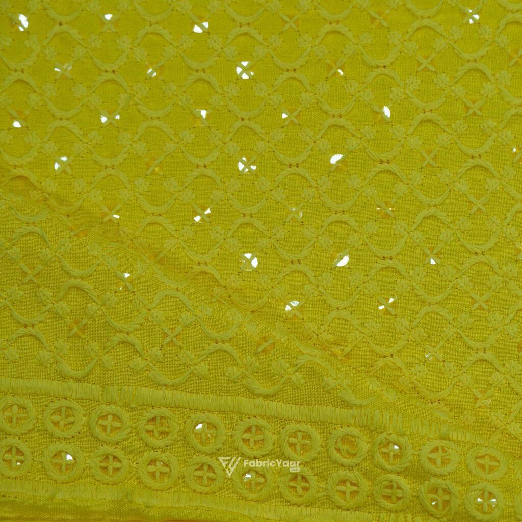 Lucknowi Sequins Work Haldi Kurta Fabric (Width 58 Inch)