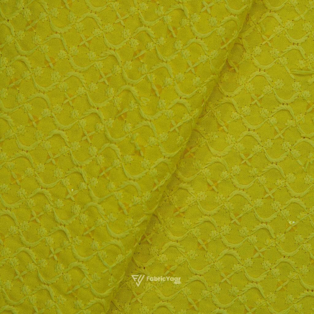 Lucknowi Sequins Work Haldi Kurta Fabric (Width 58 Inch)