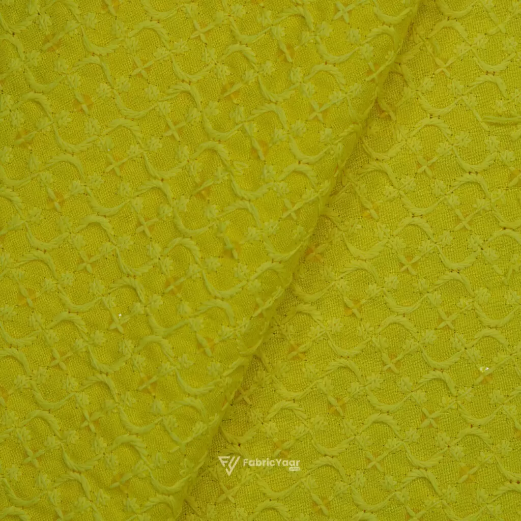 Lucknowi Sequins Work Haldi Kurta Fabric (Width 58 Inch)