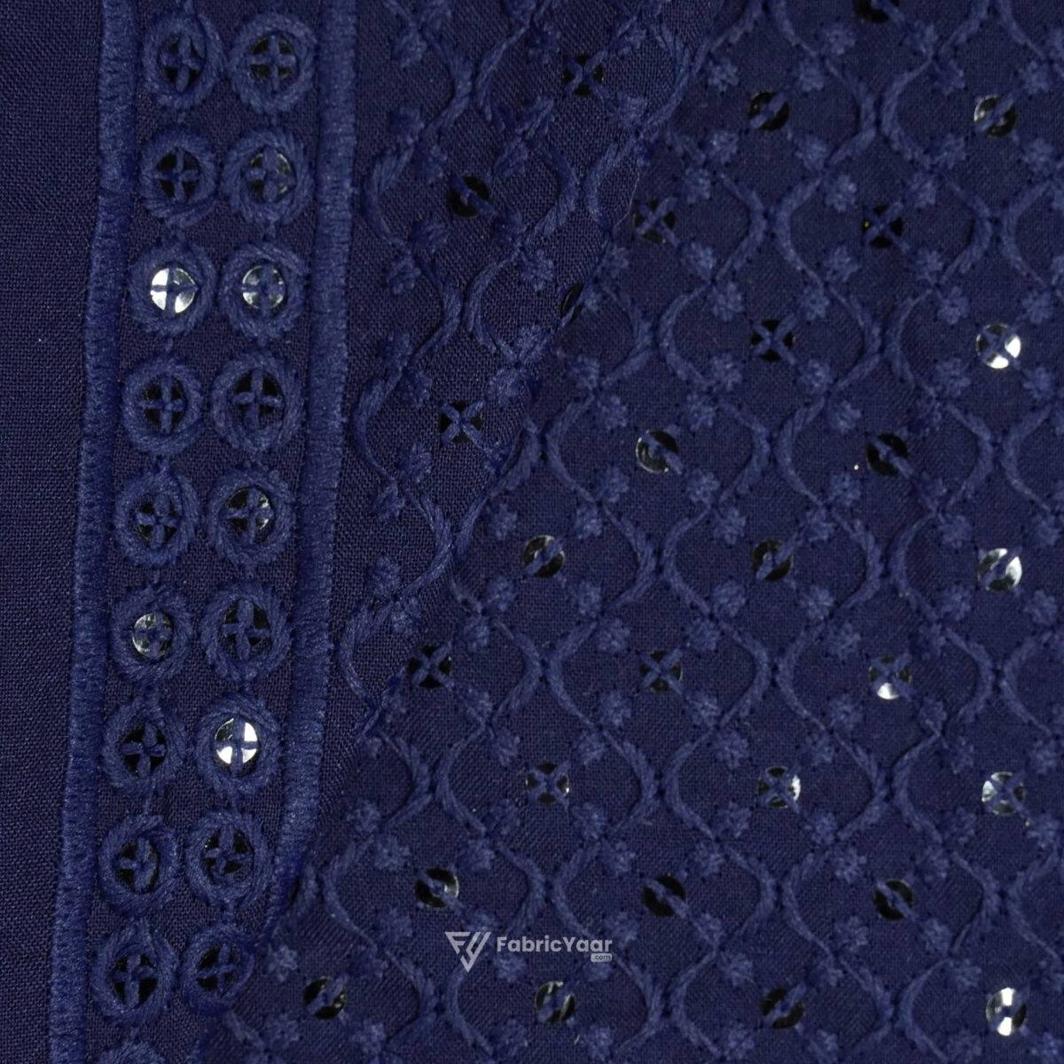 Lucknowi Sequins Work Blue Kurta Fabric (Width 58 Inch)