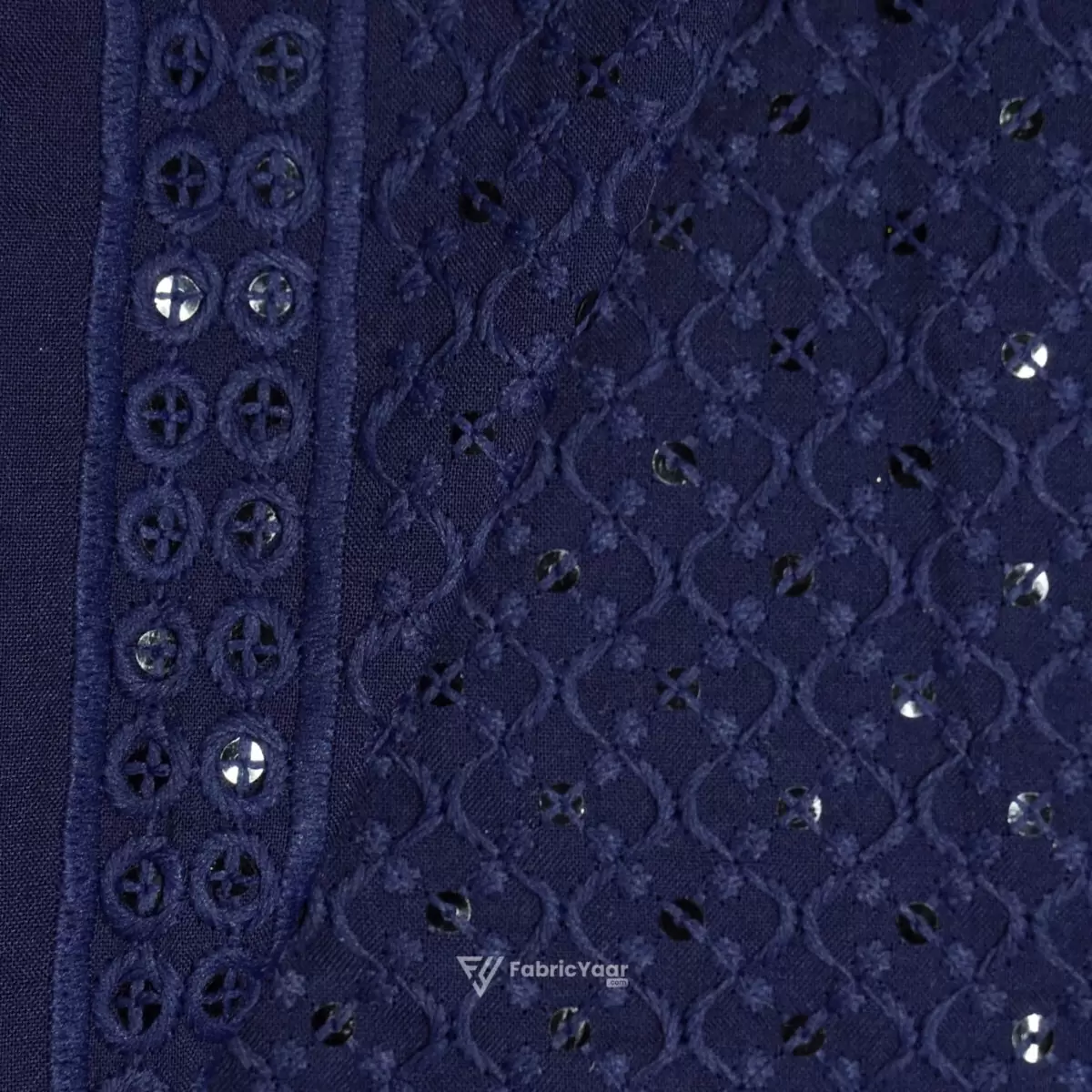 Lucknowi Sequins Work Blue Kurta Fabric (Width 58 Inch)